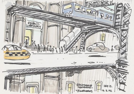 Lot 87 - Jean-Claude Mézières (1938-2022)* La Bibliothèque centrale, étude… | Fauve Paris