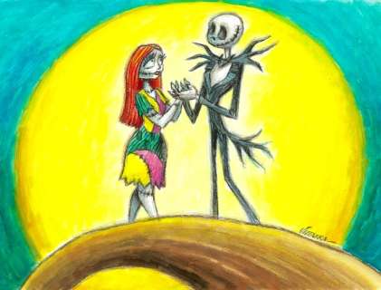 Joan Vizcarra - Jack Skellington & Sally [The Nightmare Before Christmas] - 50 x 33 cm - Original Painting | Catawiki