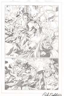 Dale Eaglesham - Fantastic Four #572 P.6 - Interdimensional Council of Reed Richards with the Infinity Gauntlet Vs. Celestials Splash - 2009