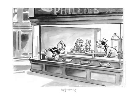 Tony Fernandez - Donald, Daisy, Gladstone Gander & Goofy Inspired By Hopper’s "Nighthawks" (1942) - Hand-Signed | Catawiki