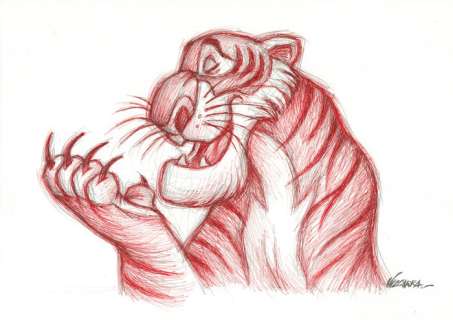 Joan Vizcarra - Shere Khan in a Thoughtful Moment [Jungle Book] - Original Pen Drawing - Hand Signed | Catawiki