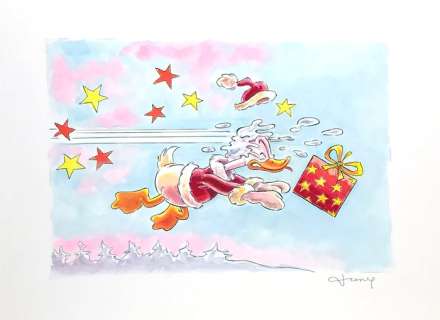Fernandez, Tony | Original drawing   - Donald Duck inspired by Carls Barks  - Disney Art X-Mas | Catawiki