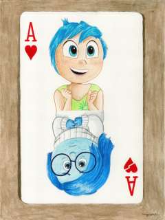 Jordi Juan Pujol - Ace of Hearts: Joy & Sadness from Disney’s "Inside Out" (2015) - Original Watercolor Painting - Hand | Catawiki