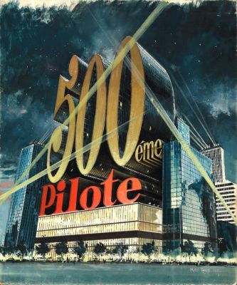 THOS (1935-2020). Couverture magazine pilote 500ème édition. Acrylique sur carton dur. | HVMC