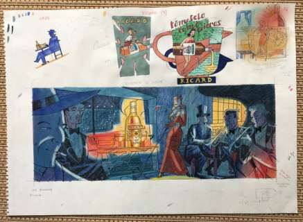 Torres, Daniel - 1 Original preliminary drawing - Ilustración publicidad - Ricard - 1984 | Catawiki