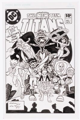 Lot 66 - CHARITY AUCTION JOE STATON NEW TEEN TITANS #1 COVER RE-CREATION ORIGINAL ART. | Hake’s