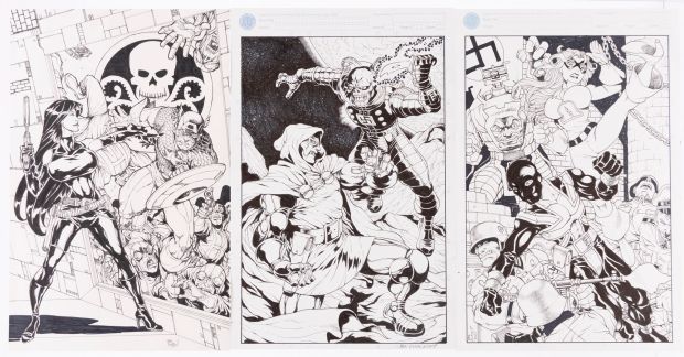 Lot 33 - BEN DUNN CAPTAIN AMERICA & MARVEL CHARACTERS ORIGINAL ART COMMISSION TRIO. | Hake’s