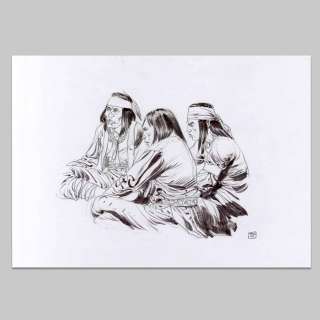Jef | Illustration originale Geronimo, Geronimo et ses hommes autour du feu parlent avec Chato en vue d’une coalition | Collector BD