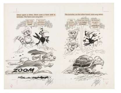 JACK DAVIS "THE MAD JOCK BOOK - THE HARE & THE TORTOISE: A SPORTS FABLE FOR OUR TIME" ORIGINAL ART. | Hake’s