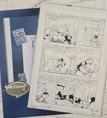 Romano Scarpa - 1 Original page - Topolino # 1756 pg. 21A “Topolino Capostazione” - completo di Cartellina e certificato Disney | Catawiki