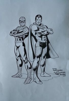 Tort Swipes (lápiz y tinta) Original drawing - Pin Up - Spiderman & Superman | Catawiki