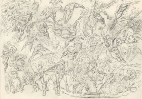 Buscema, John - HEROES AND VILLAINS OF THE MARVEL UNIVERSE Preliminary Art | ComicConnect