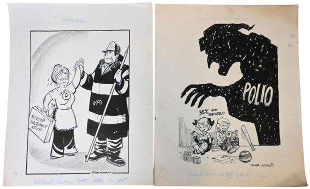 Lot 110 - 6 Dick Hodgins (American 20th Century), Original Editorial Cartoons Six original pen and ink editorial cartoons on… | misc / divers