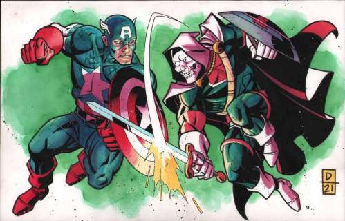 Derec Donovan - Captain America Vs Taskmaster Color Art - Signed - 2021