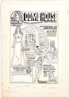 Bionic Woman "Dome House" Ad Illustration Original Art and Harvey Comics Press Proof Uncut Sheets Box -