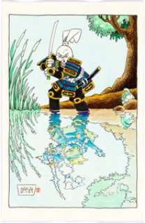 Stan Sakai - Usagi Yojimbo Illustration Original Art (1989). Miyamoto Usagi stands ready at water’s edge in - | Heritage