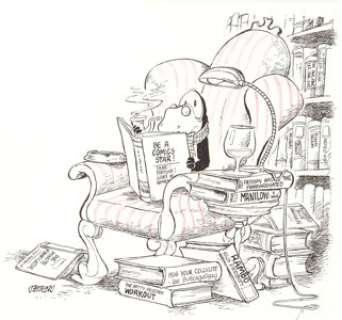 Berke Breathed - Opus from Bloom County Illustration Original Art (c. 1990s). Opus is enjoying a pipe and a - | Heritage