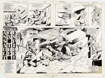 Alan Kupperberg and Mike Mignola The Defenders #128 Double Page Spread 2-3 Original Art (Marvel, 1984).... | Heritage