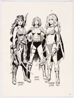 Frank Thorne (attributed) - Red Sonya(s) Illustration Original Art (c. 1980s).... | Heritage
