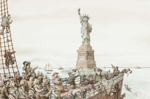 James Warhola - Statue of Liberty/Alfred E. Neuman Painting Original Art (c. 1980s).... | Heritage