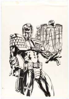 Jim Murray Judge Dredd Lawman of the Future #8 Cover Original Art (Fleetway, 1995). He is the Law! In fact, he‘s -