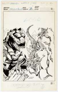 Carmine Infantino and Steve Mitchell Marvel Comic Godzilla Pin-Up Original Art (Marvel UK, 1979). The sign-off box - | Heritage