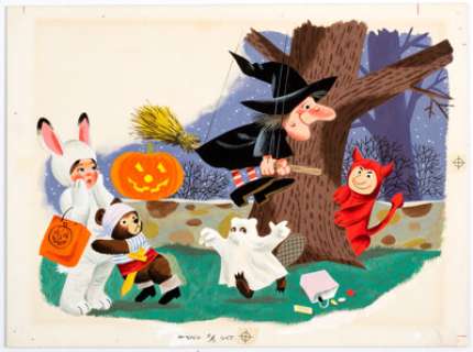 Richard Scarry Golden Magazine Calendar October Painting Original Art (Western Publishing, c. 1960-70s). It‘s -