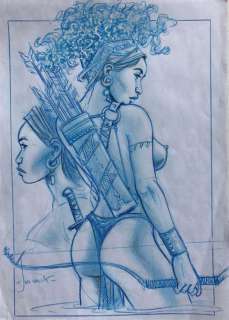 Juszezak. Dessin érotique illustrant une guerrière Africaine Ã  moitié nue titré "variation... | 68 Art Auction