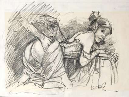 Loisel | Troubles Fêtes - Superbe crayonné érotique réalisé pour un tirage | Coutau Bégarie