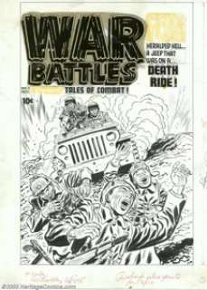 Lee Elias - Original Cover Art for War Battles #9 (Harvey, 1953). A jeep on a death ride, and two servicemen - | Heritage