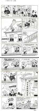 Exceptionnel gag n°28 en 2 planches originales issues du premier tome de la série L‘agent 212 par Daniel KOX