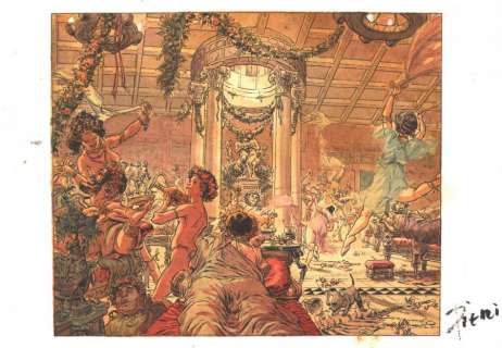 Lorenzo PIERI - Aquarelle originale alternative pour la case 1 de la planche 1 de MURENA tome 10 - Le banquet -