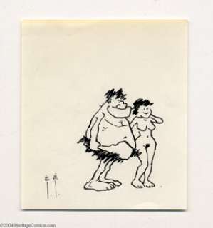 Frank Frazetta - Cute Cave Couple Sketch Original Art (undated). Shades of Fred and Wilma -- this ink sketch - | Heritage