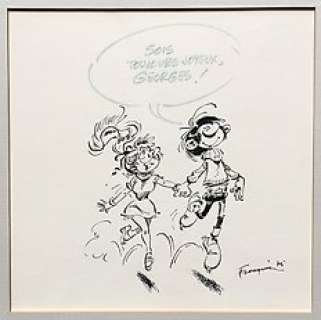 Franquin, André - Dessin original signé - Gaston Lagaffe & mademoiselle Jeanne - (1975) | Catawiki