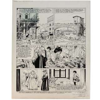 Aidans Edouard (1930-2018) | La toile et la dague Tome 2, La nuit des poisons Planche n°12 en noir et blanc Encre de Chine,... | HVMC