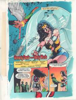 John Kalisz, Mark Propst, Scott Benefiel | Jsa Returns: Sensation Comics #1 P.4 Color Guide Art - Wonder Woman And Hawgirl Story - ’Woomanly Deeds And Manly Words’ Title Splash - 1999 | Anthony’s Comic Book Art