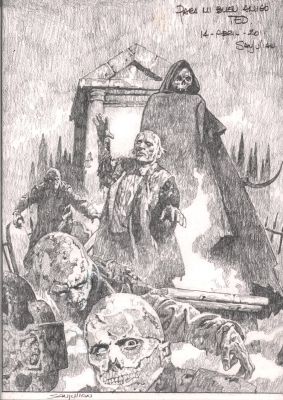 Zombies & Grim Reaper From the Crypt Graphite Art - Signed | Anthony’s Comic Book Art