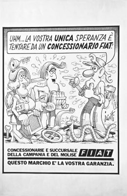Illustrazione originale pubblicitaria Jacovitti Concessionario Fiat | Venere Comic Art