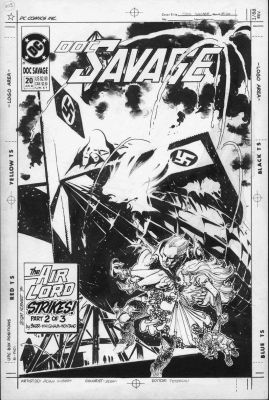 Kubert, Andy - Doc Savage #20 Cover, Doc & Zeppelin Explodes | Cool Lines Art