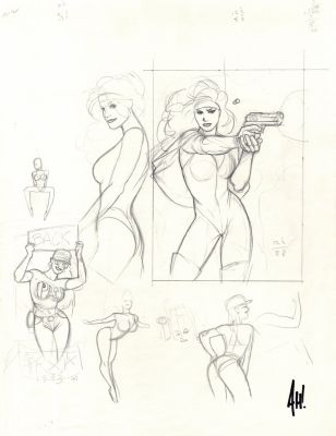 Adam Hughes | 6 Sexy Babe Heroes 1993 Sketch Book Pinup For Published Projects From 1993 Sketch Book (Signed!) | Romitaman