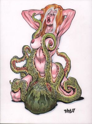 Tim Vigil | Woman Having Fun with Octopus Color Art - Signed - 2017 | Anthony’s Comic Book Art