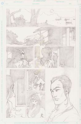 Karl Moline | Samurai Ninja W/Pretty Woman Panel Page Pencil | Anthony’s Comic Book Art