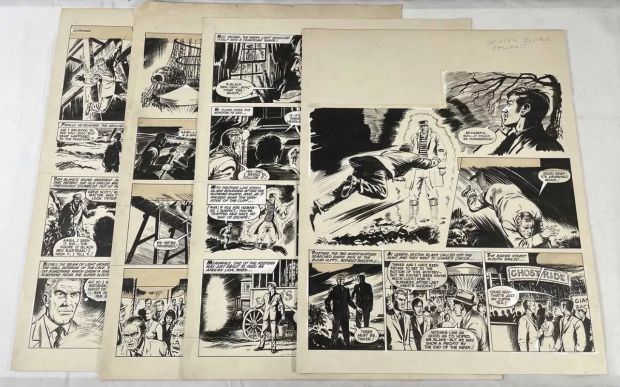 Lot 424 - SEXTON BLAKE - 4 pages of original comic book art from VALIANT c.1970, British comic book stories | Excalibur Auctions