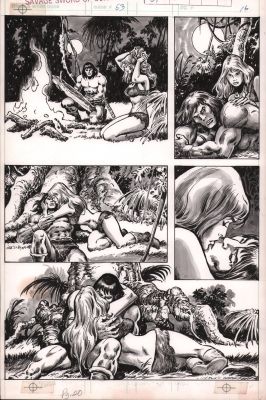 Ernie Chan, John Buscema | Savage Sword of Conan #63 P.16 - Conan & Babe By the Fireside - 1981 | Anthony’s Comic Book Art