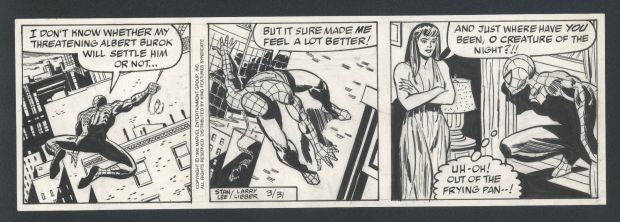 Larry Lieber | Spider-Man Daily By Lieber And Lee - Spidey Swings Across the City To Greet Mary Jane in Her Negligee Issue Spider-Man Daily Page 3-31-1990 | Koch Comic Art