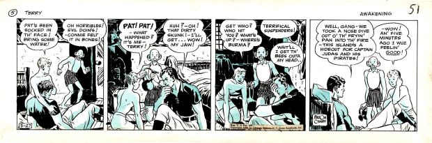 Milton Caniff | Terry And the Pirates Daily Strip 3-27-1936 (Only 1.5 Years Into the Strip! Terry, Pat Ryan, & Connie, All 3 in Every Panel!) | Romitaman
