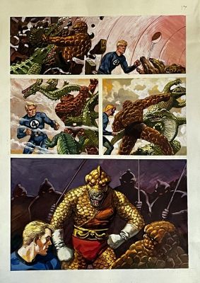 Ricardo Villagran | Strange Tales #1 P 19 (Human Torch & Thing in Every Panel Battling Lizard-Men! Larger All Painted Page!) 1994 | Romitaman