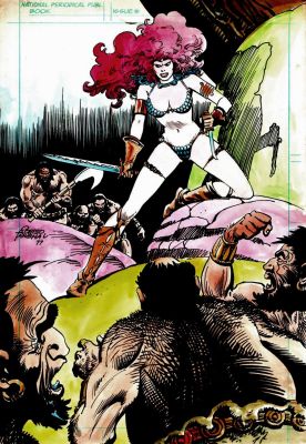 Romeo Tanghal | Red Sonja Mixed Media Detailed Hand Colored Pinup (Stunning Piece Drawn At Same Time Red Sonja #1 Hit the News Stands!) 1977 | Romitaman
