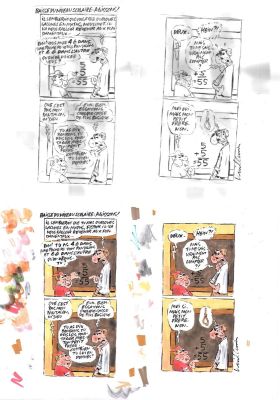 Vuillemin Philippe | Gag original complet de Philippe VUILLEMIN : Baisse du niveau scolaire. Mise en couleur vendue avec l’original en noir et blanc a l’encre de chine | Galerie Napoléon