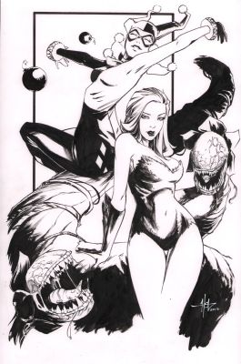 Crees Hyngsung Lee | Harley Quinn & Poison Ivy Splash Commission - Signed - 2017 | Anthony’s Comic Book Art